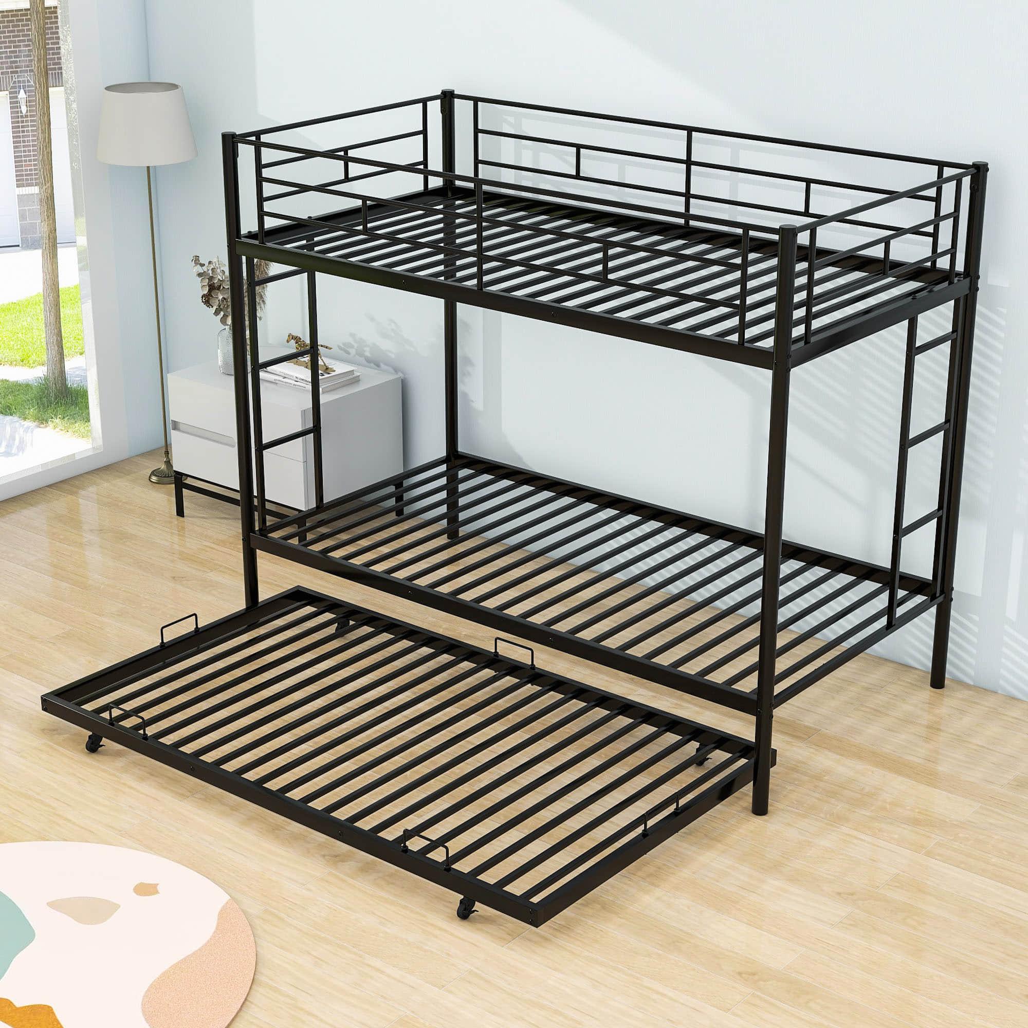 Heavy-Duty Metal Twin Over Twin Bunk Beds with Twin Trundle