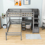 Twin Over Twin Bunk Beds with Desk and Storage Stairs - [Drawers, Shelves, L-Shaped]