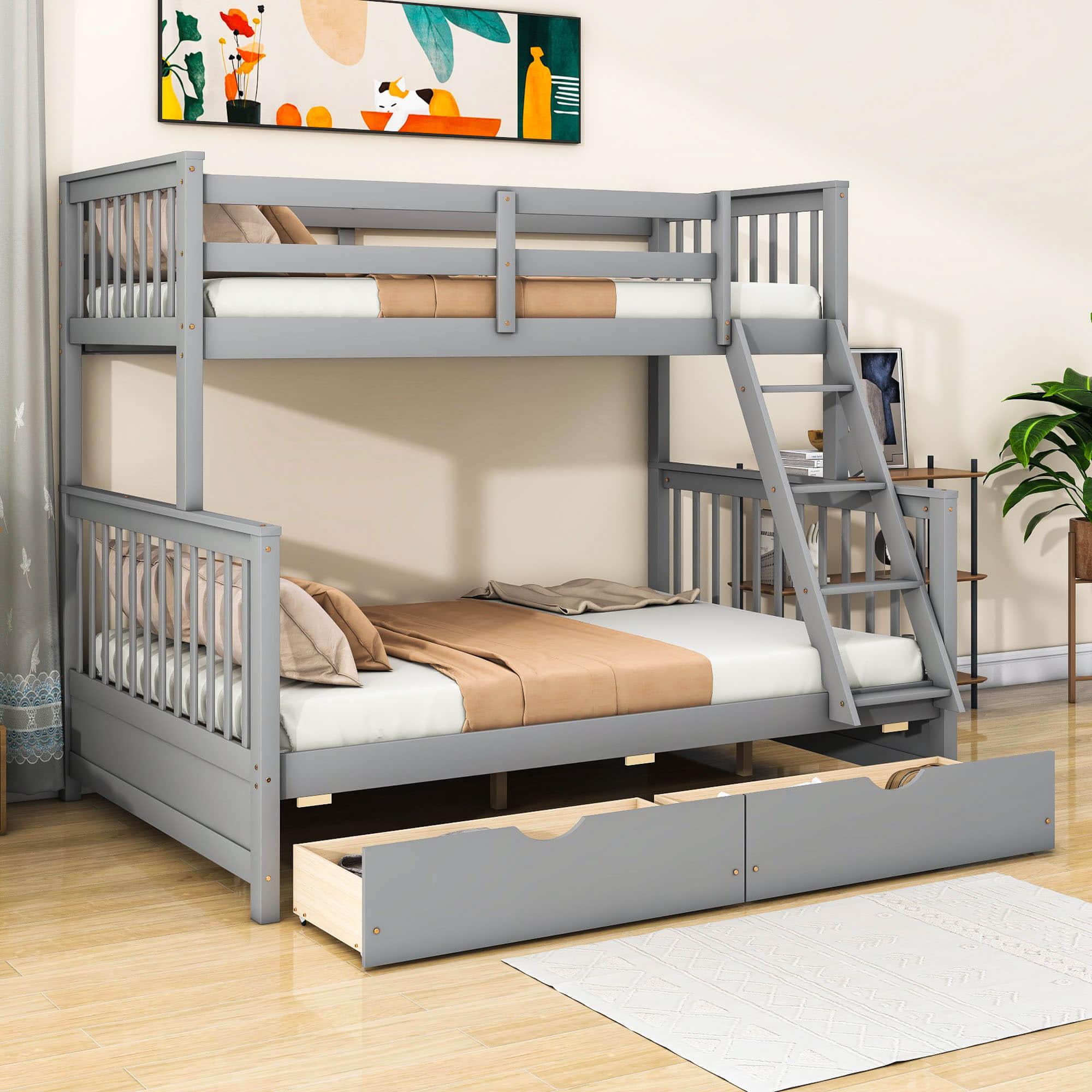 Twin over Full Convertible Bunk Bed for Kids, Adults with Storage - [Drawers]