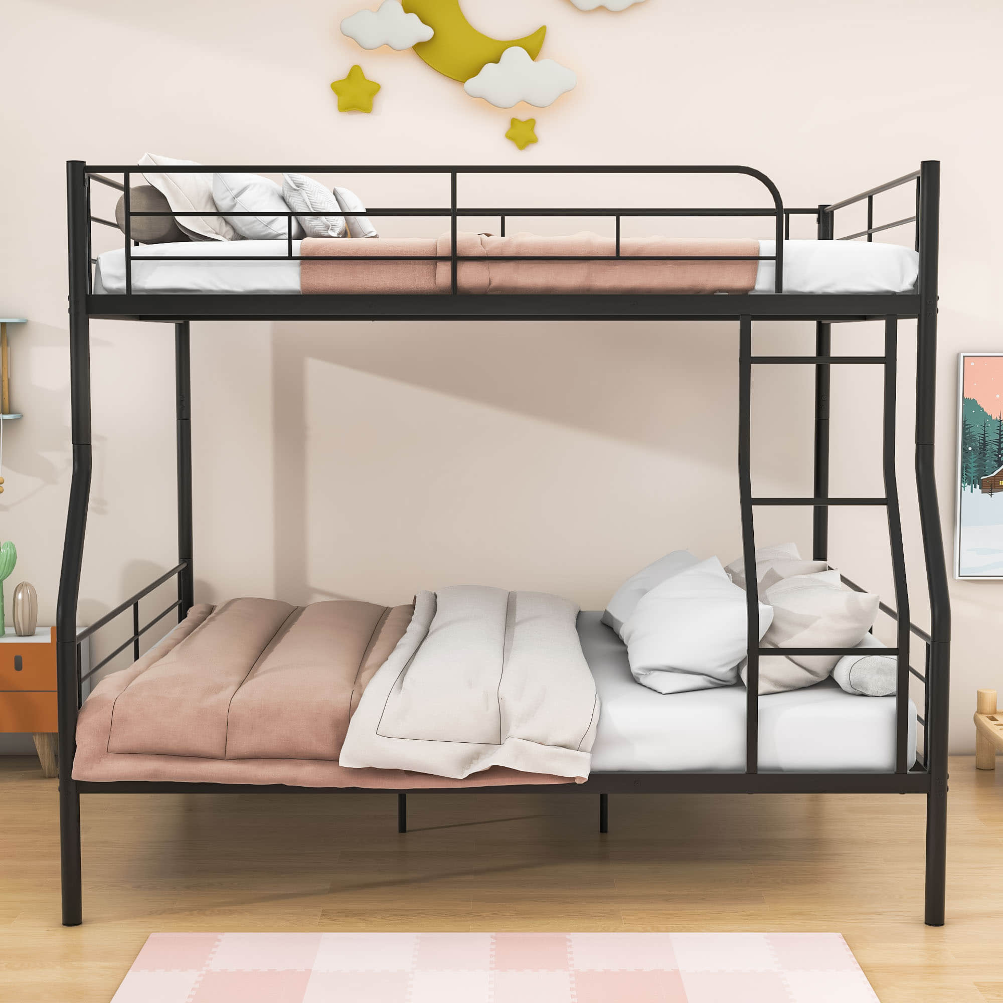 Full XL Over Queen Convertible Metal Bunk Beds for Adults, Kids