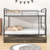 Convertible Metal Full XL Over Queen Bunk Beds with Storage Drawers