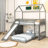 Floor Twin Bunk Beds for Toddlers Kids with Stairs and Slide - [Wood]