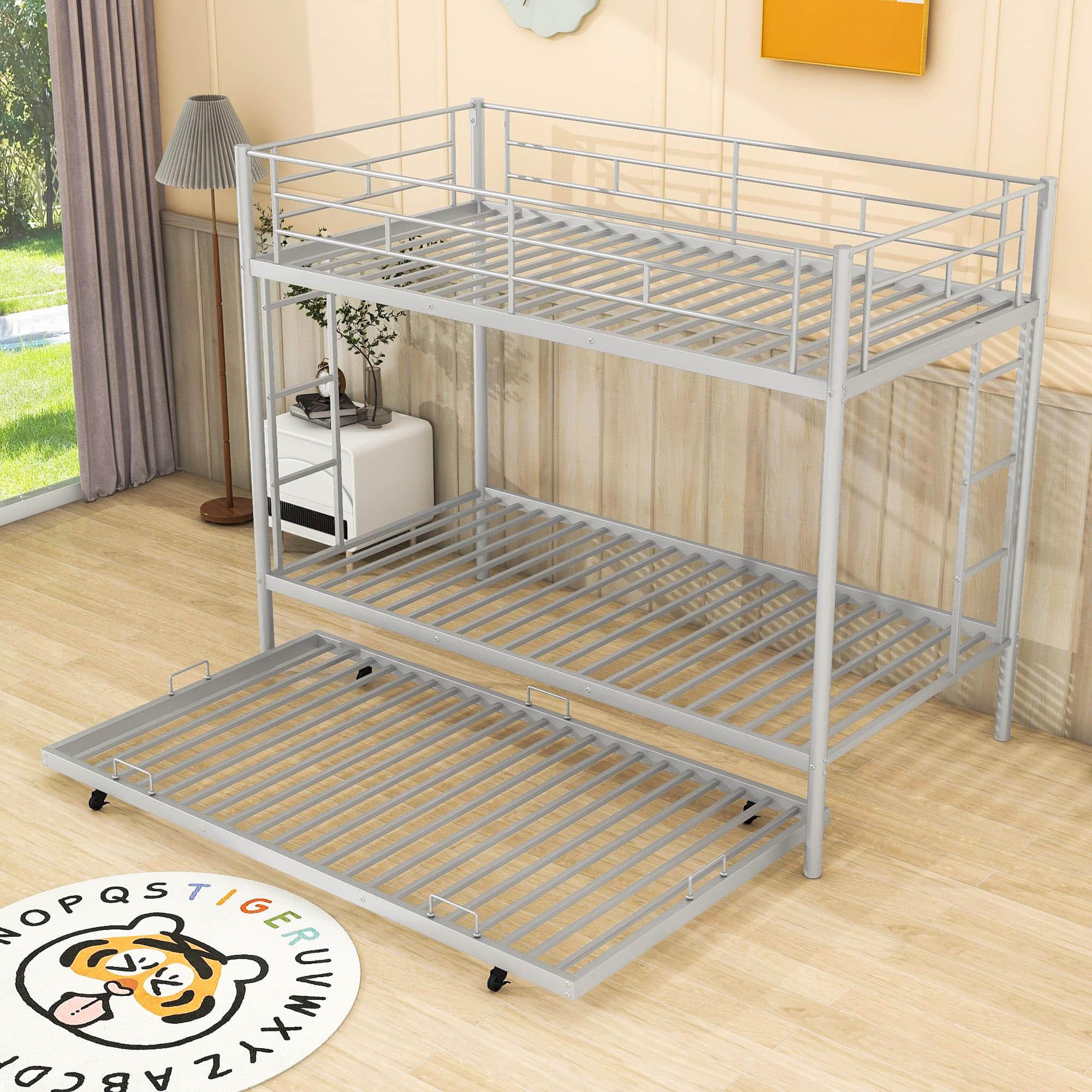 Heavy-Duty Metal Twin Over Twin Bunk Beds with Twin Trundle