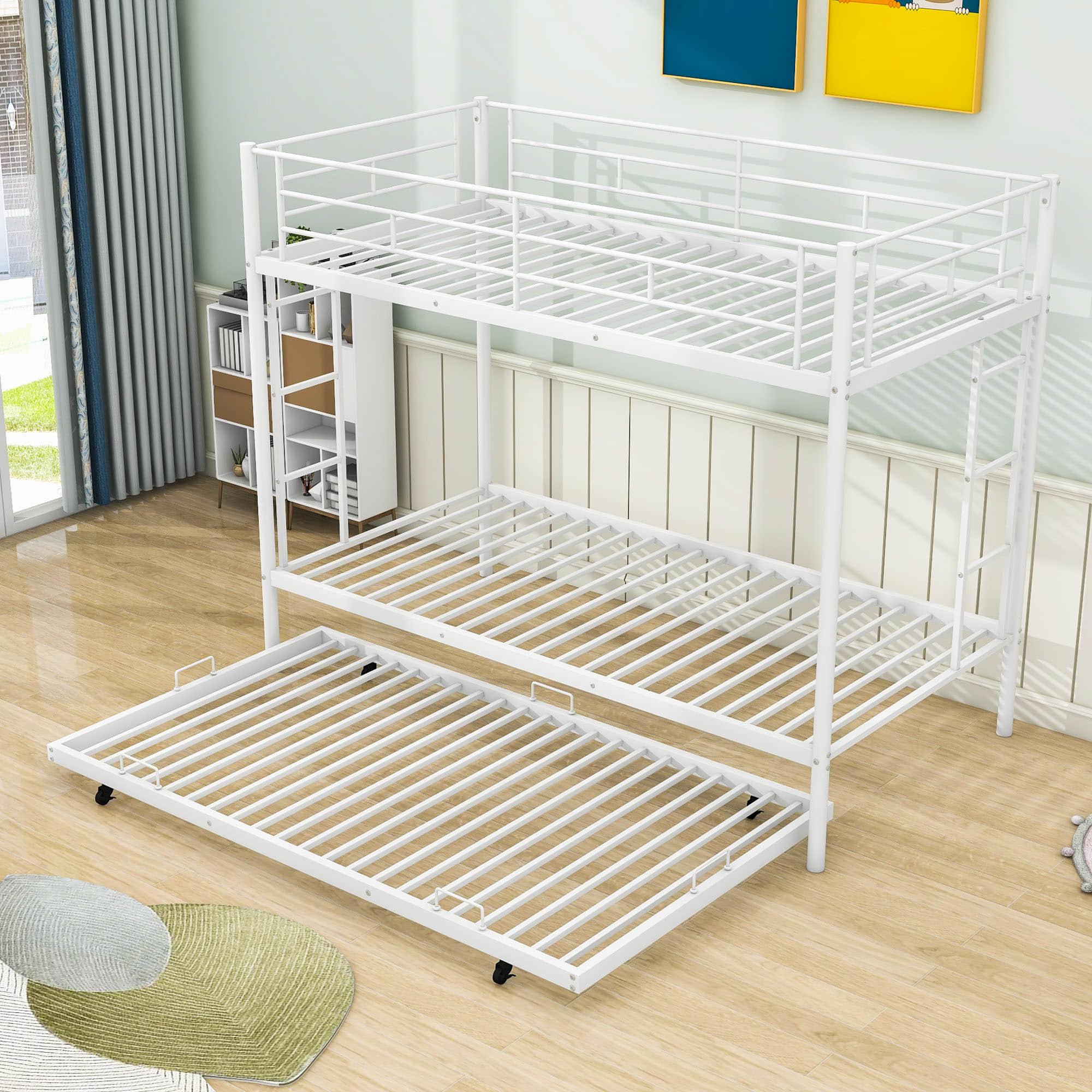 Heavy-Duty Metal Twin Over Twin Bunk Beds with Twin Trundle