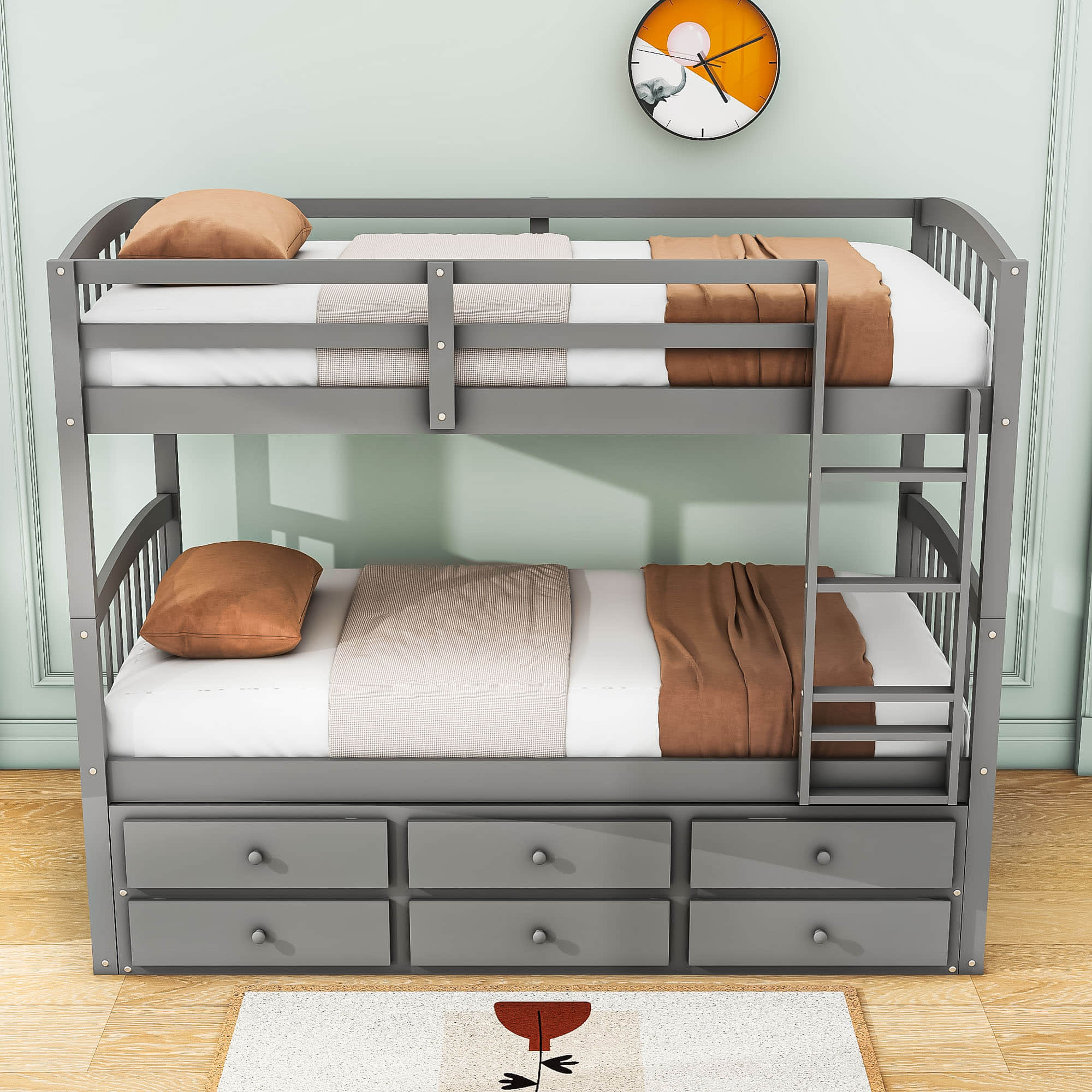 Convertible Twin Over Twin Bunk Beds for Kids Adults with Trundle and Storage - [Wood, Drawers]