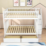 Wood Full Over Full Bunk Beds for Adults Kids with Stairs and Storage