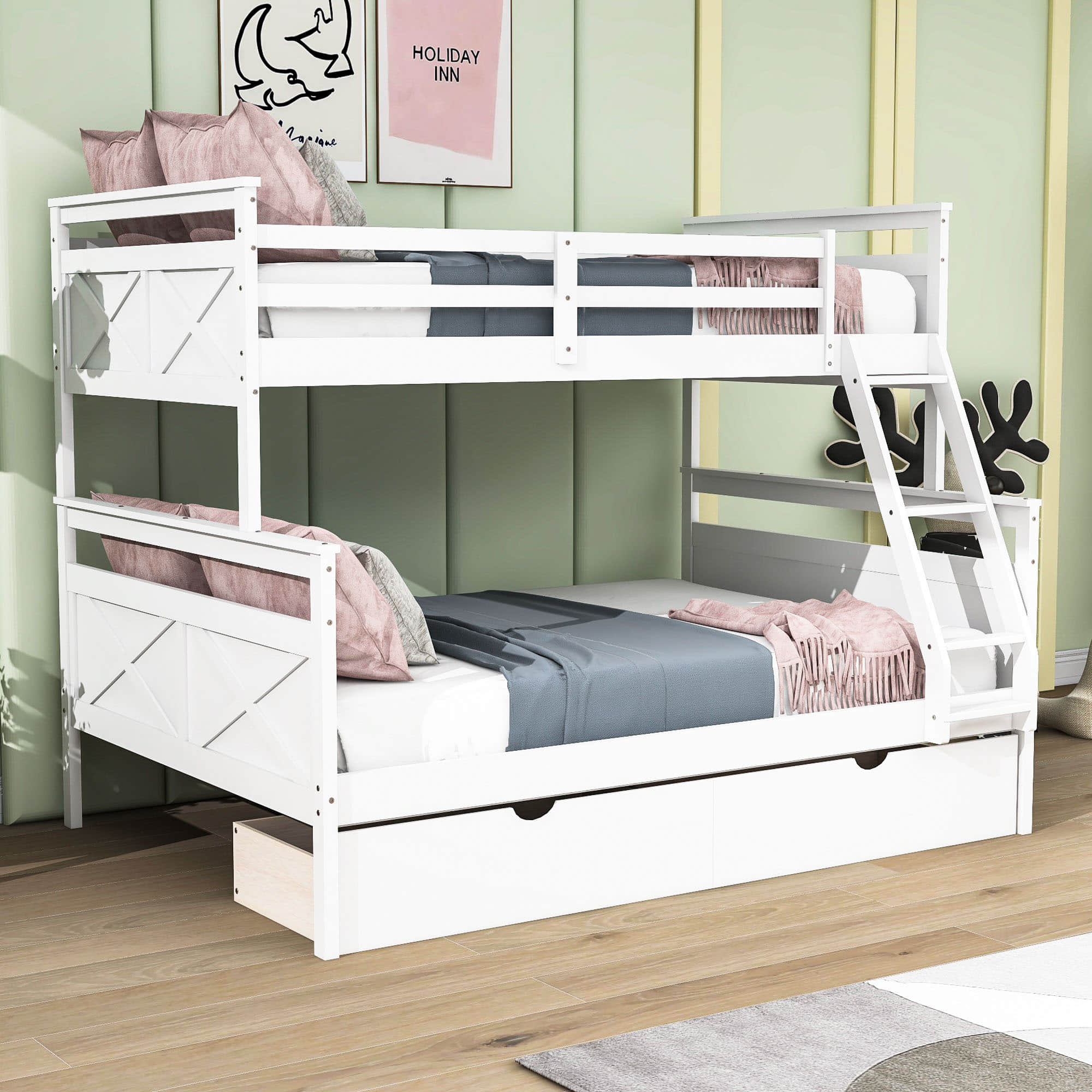 Modern Convertible Twin Over Full Bunk Bed with Storage Drawers - [Wood]