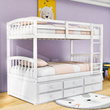 Convertible Twin Over Twin Bunk Beds for Kids Adults with Trundle and Storage - [Wood, Drawers]