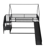 Metal House Twin Loft Bunk Beds for Kids with Stairs and Slide - [Low]