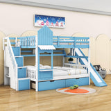 Full Over Full Castle Bunk Beds with Stairs and Slide for Girls, Boys