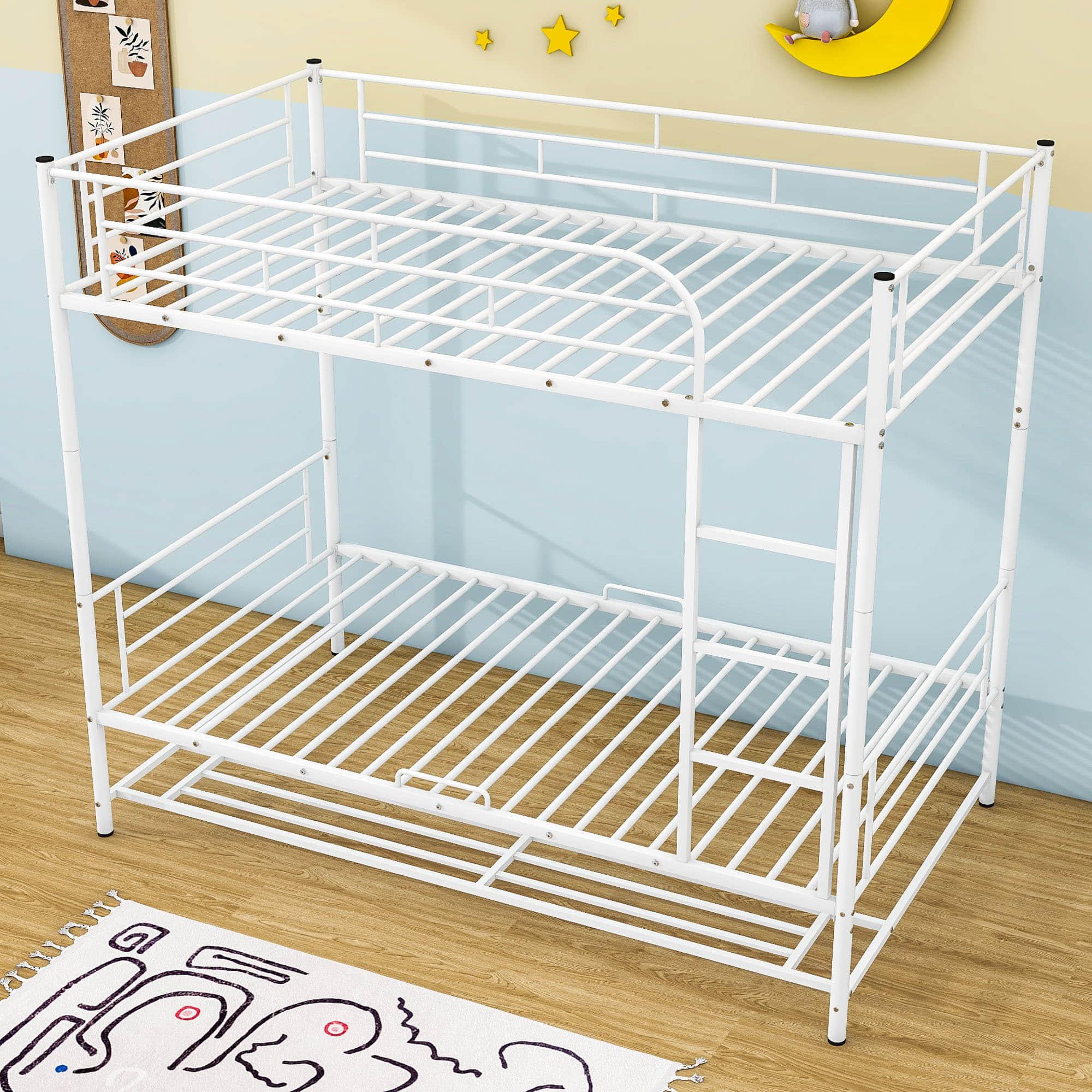 Metal Twin Over Twin Convertible Bunk Beds for Adults Kids with Storage