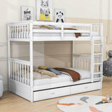 Wooden Twin Over Twin Bunk Beds with Storage Drawers - [Convertible]