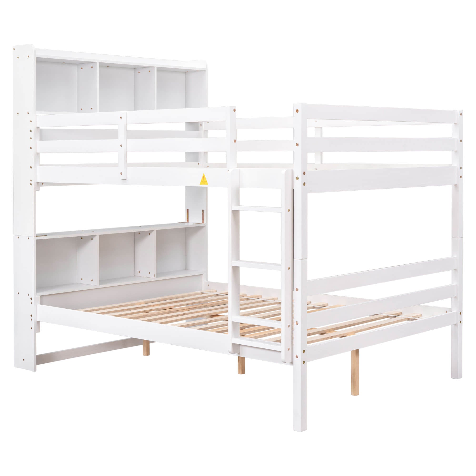 Solid Wood Convertible Full Over Full Bunk Beds with Bookcase Headboard