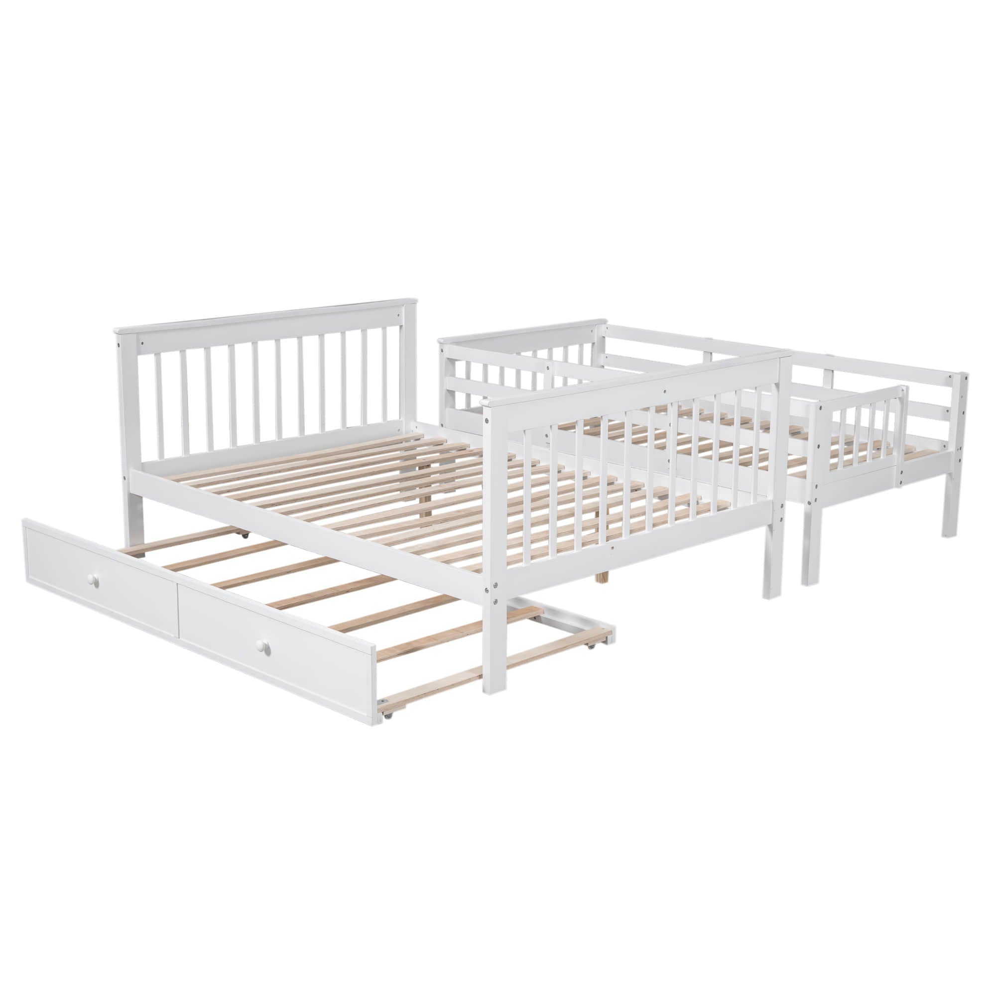 Twin Over Full Bunk Beds for Kids, Adults with Trundle and Storage