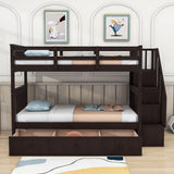 Twin Over Twin Bunk Bed With Stairs and Storage - [Drawers, Shelves, Wood]