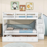 Twin Over Twin Bunk Bed With Stairs and Storage - [Drawers, Shelves, Wood]