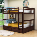 Full Over Full Bunk Beds with Storage for Kids, Adults - [Wooden, Convertible]