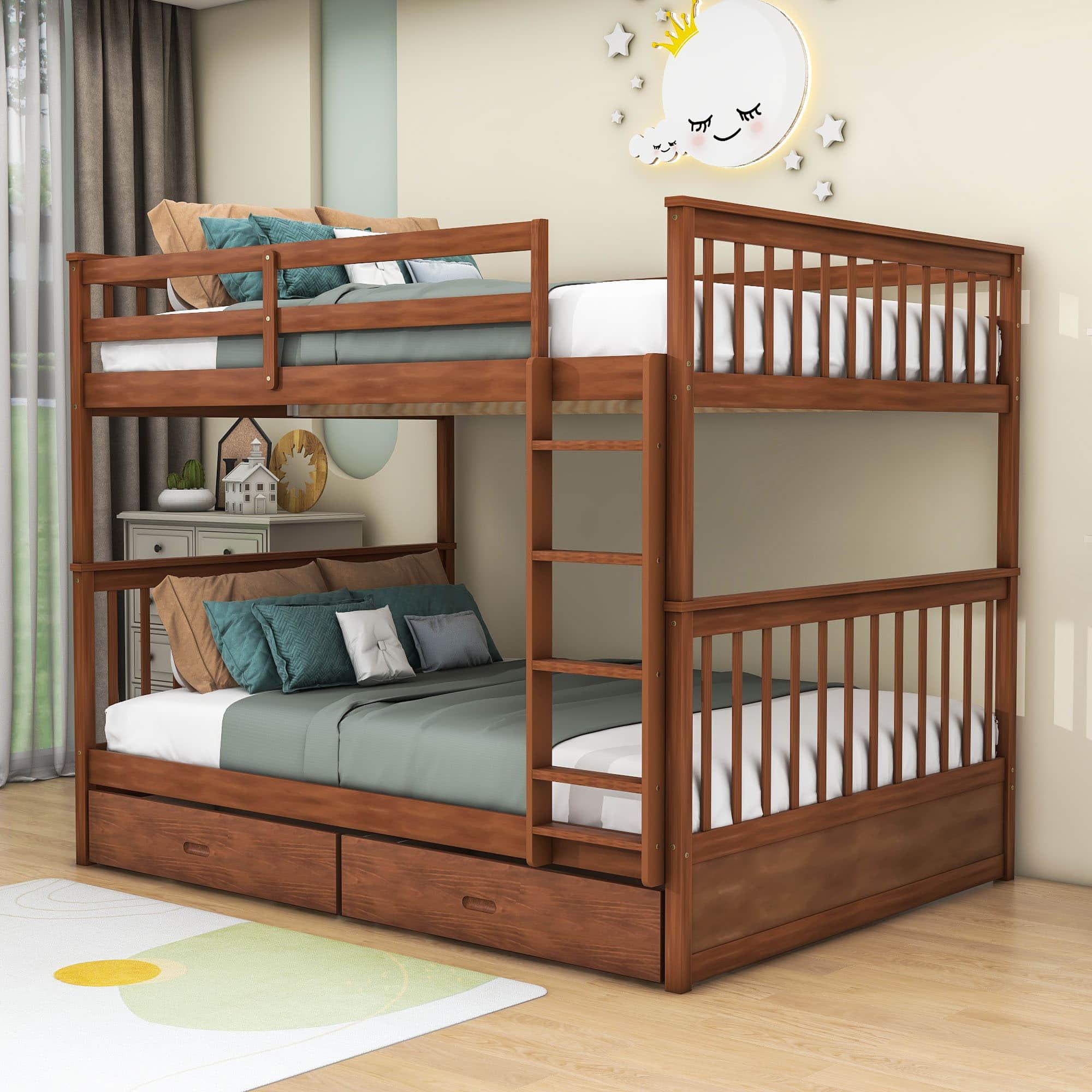 Full Over Full Bunk Beds with Storage for Kids, Adults - [Wooden, Convertible]