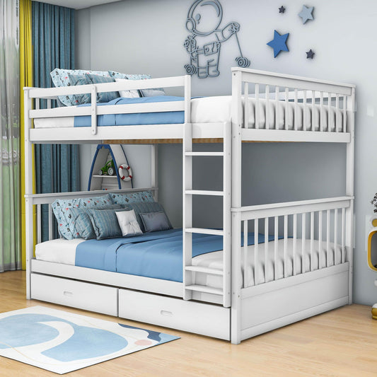 Full Over Full Bunk Beds with Storage for Kids, Adults - [Wooden, Convertible]