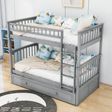 Twin Over Twin Convertible Bunk Bed with Twin Trundle - [Wooden]