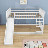 Low Full Over Full Bunk Beds with Slide for Kids Toddler - [Wood, Floor]