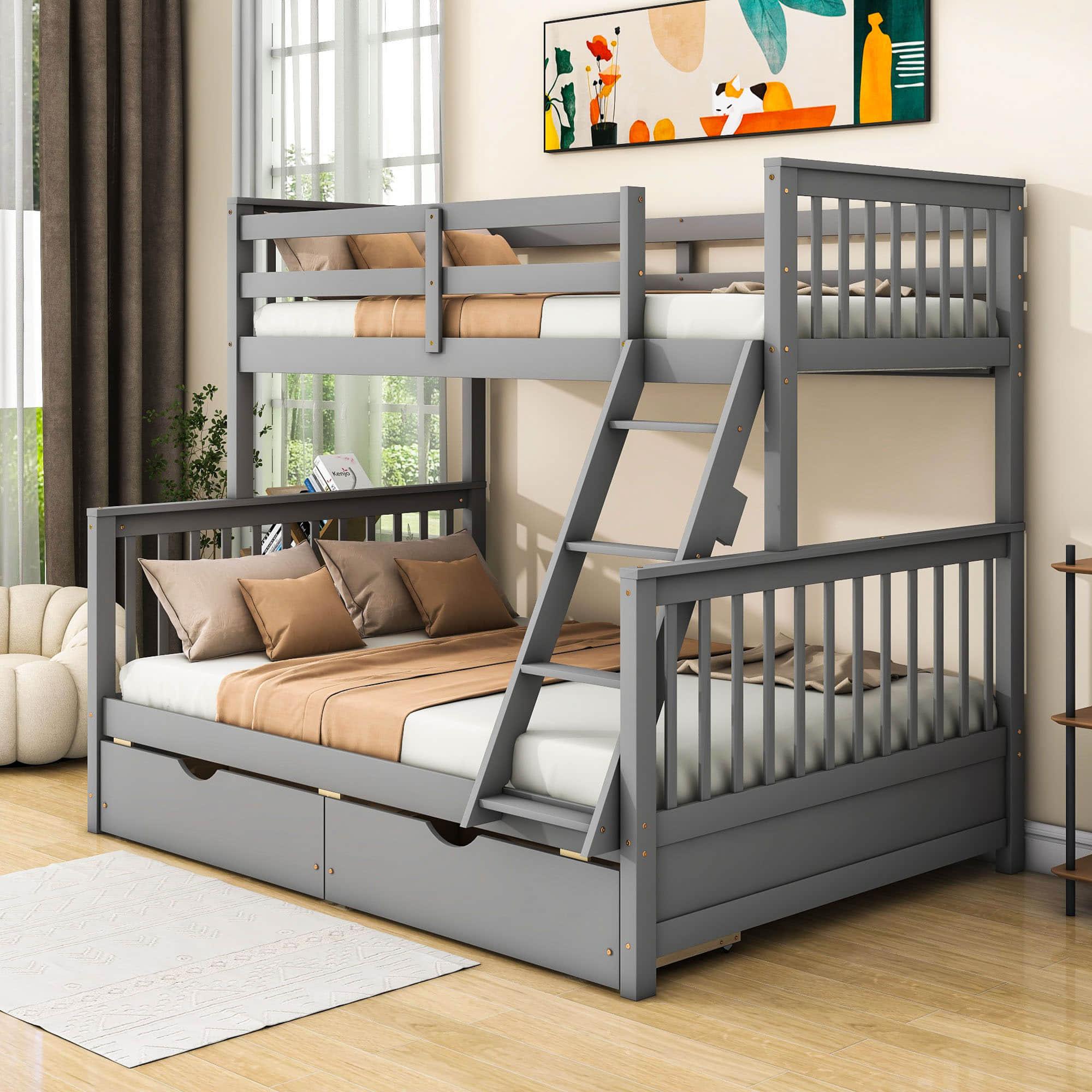 Twin over Full Convertible Bunk Bed for Kids, Adults with Storage - [Drawers]