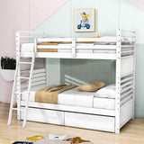 Convertible Twin Over Twin Wooden Bunk Beds with Storage Drawers