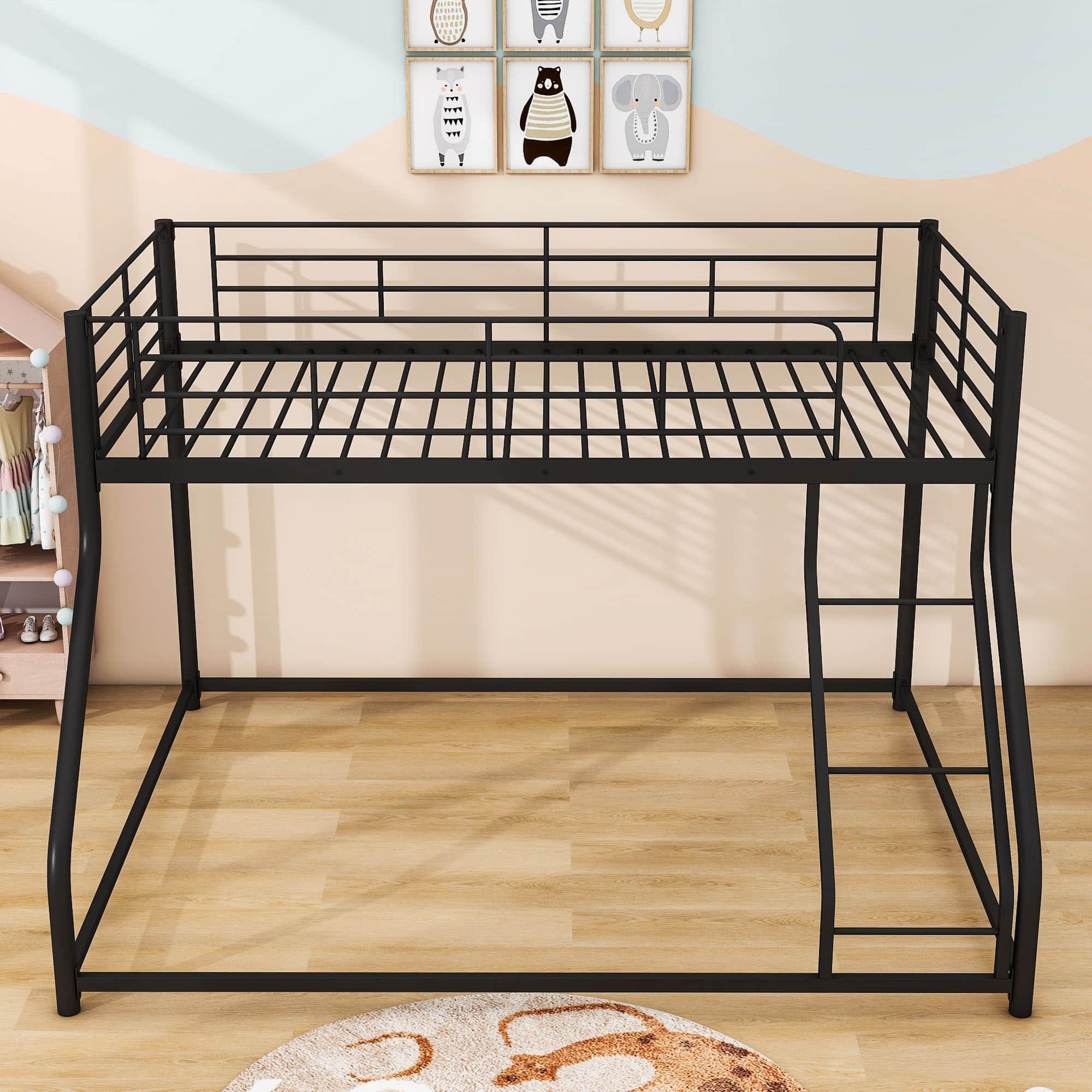 Twin XL Over Queen Metal Floor Loft Bunk Beds for Adults, Kids