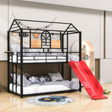 Low House Twin Over Twin Bunk Beds with Slide for Kids Toddler - [Metal]