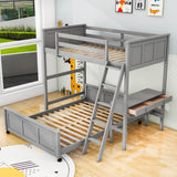 L-Shaped Twin Over Full Bunk Beds with Desk and Storage Drawers Wooden