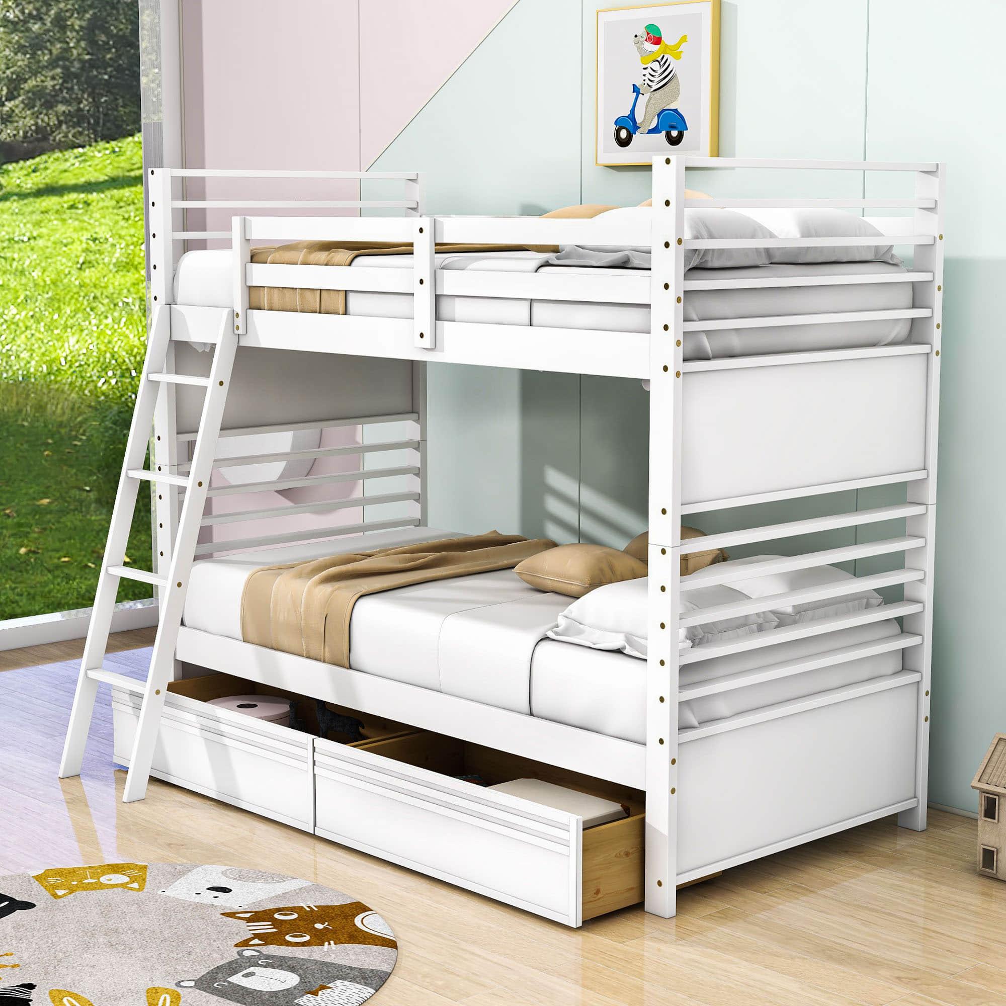 Convertible Twin Over Twin Wooden Bunk Beds with Storage Drawers