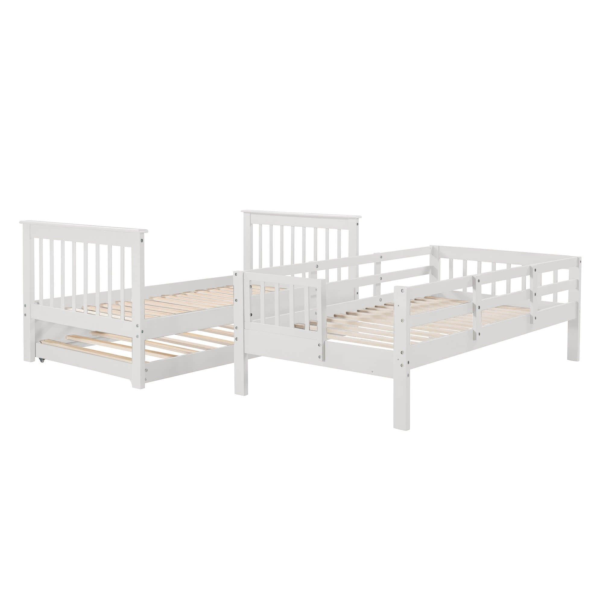 Twin Over Twin Bunk Beds with Stairs and Trundle, Storage - [Convertible, Shelves]