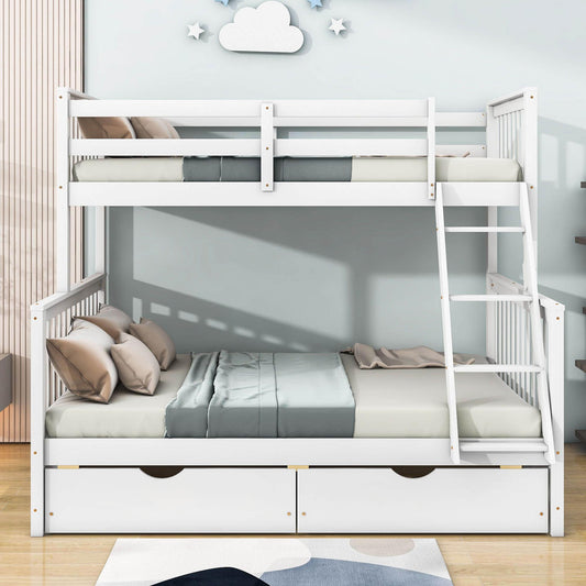 Twin over Full Convertible Bunk Bed for Kids, Adults with Storage - [Drawers]