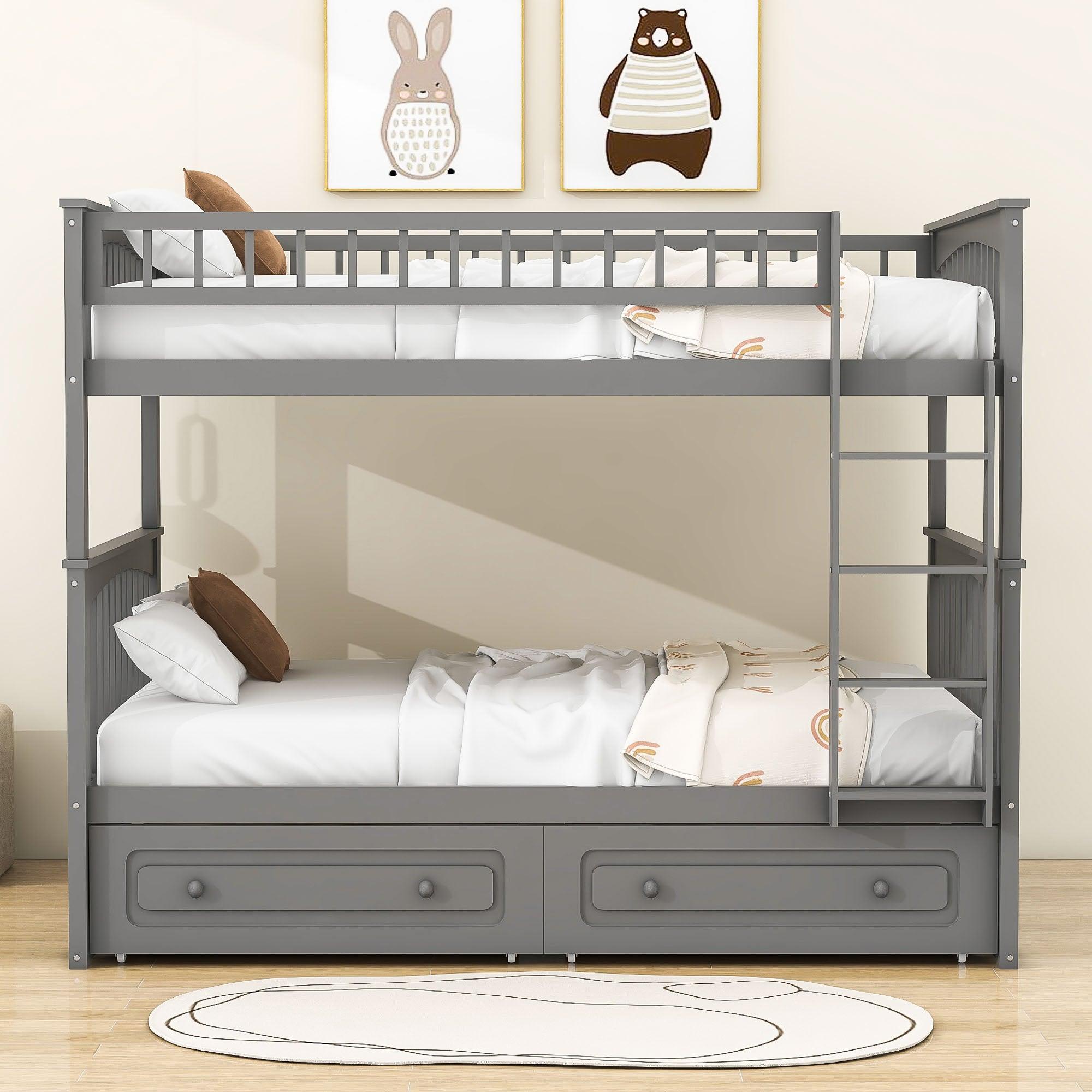 Full Over Full Bunk Beds with Storage Drawers for Kids - [Wood, Convertible, Small Room]