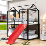 Low House Twin Over Twin Bunk Beds with Slide for Kids Toddler - [Metal]