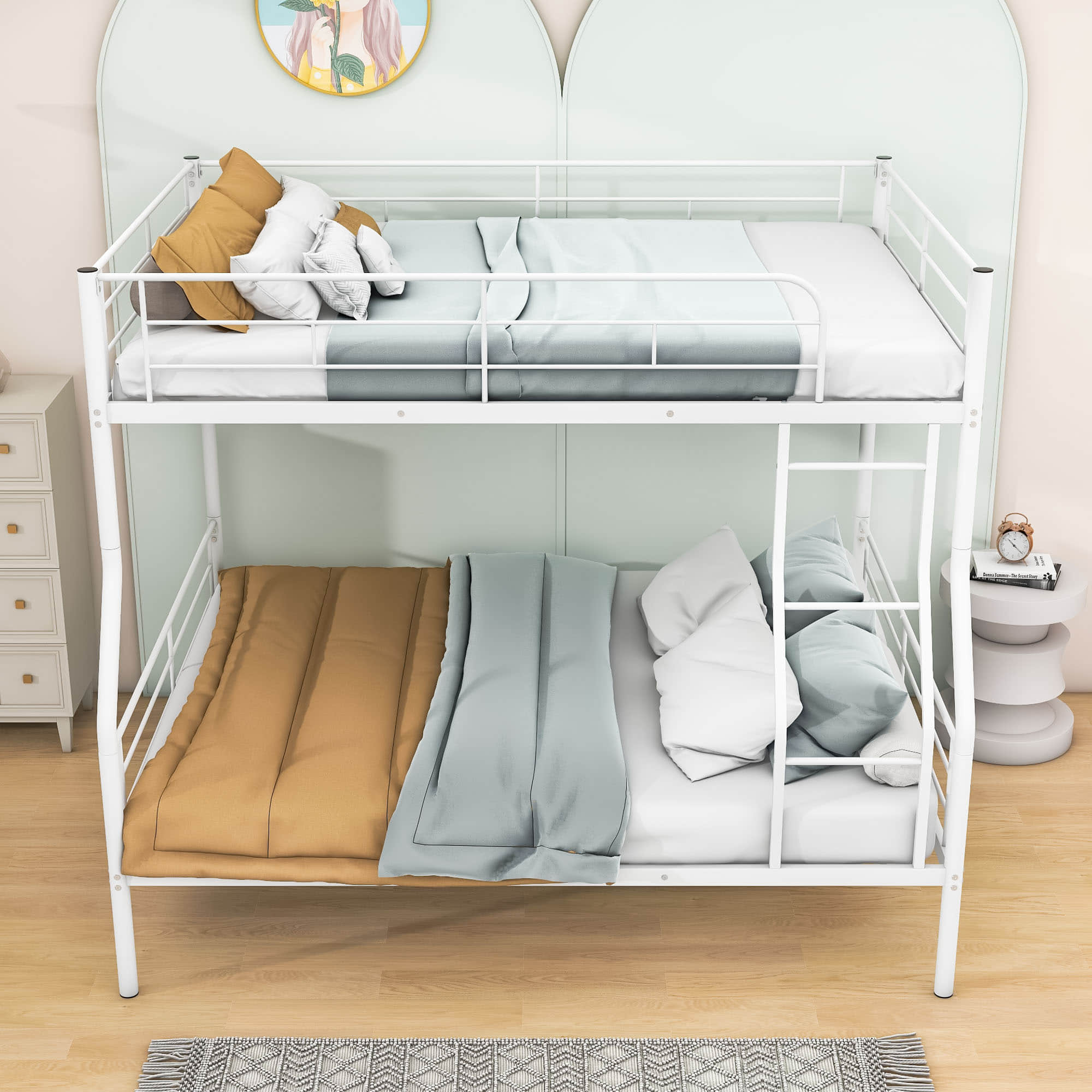 Full XL Over Queen Convertible Metal Bunk Beds for Adults, Kids