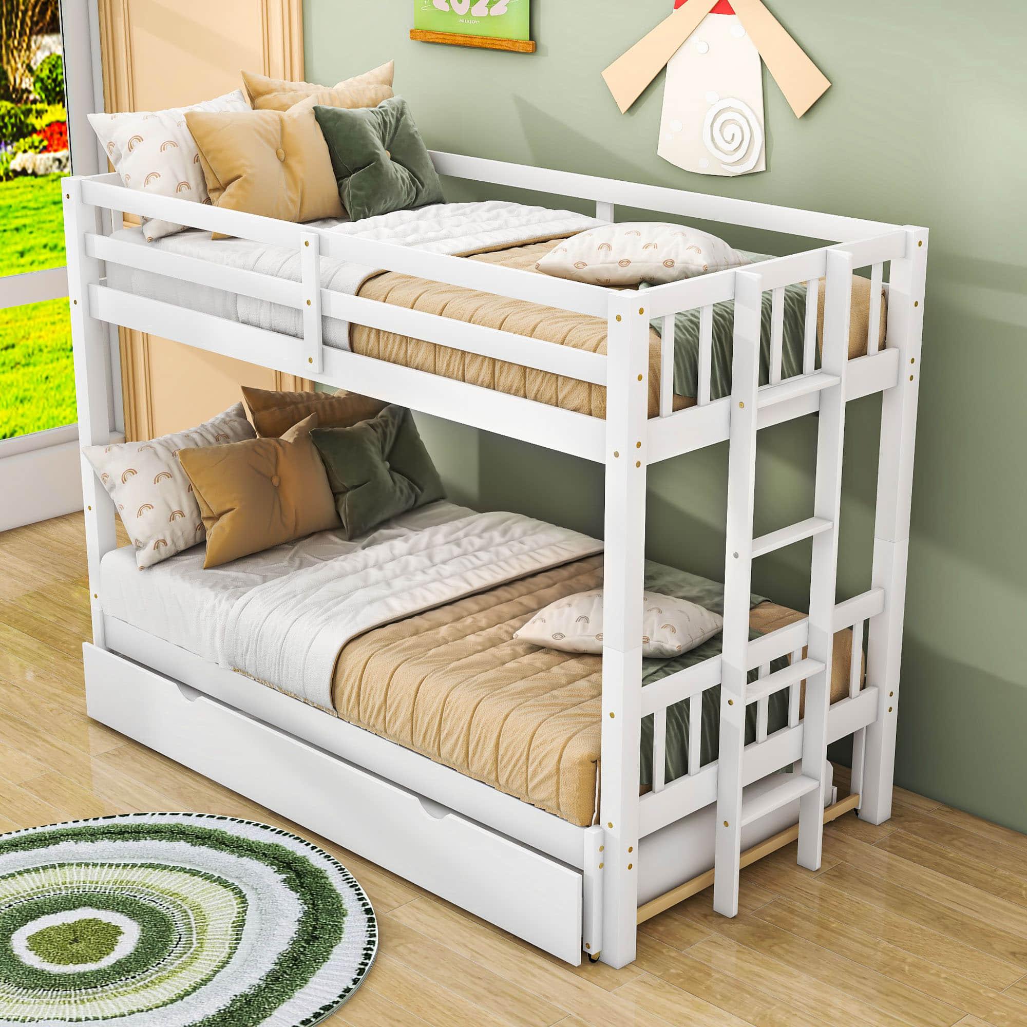 Extendable Twin Over Twin to King Bunk Beds with Trundle - [Wooden, Convertible]