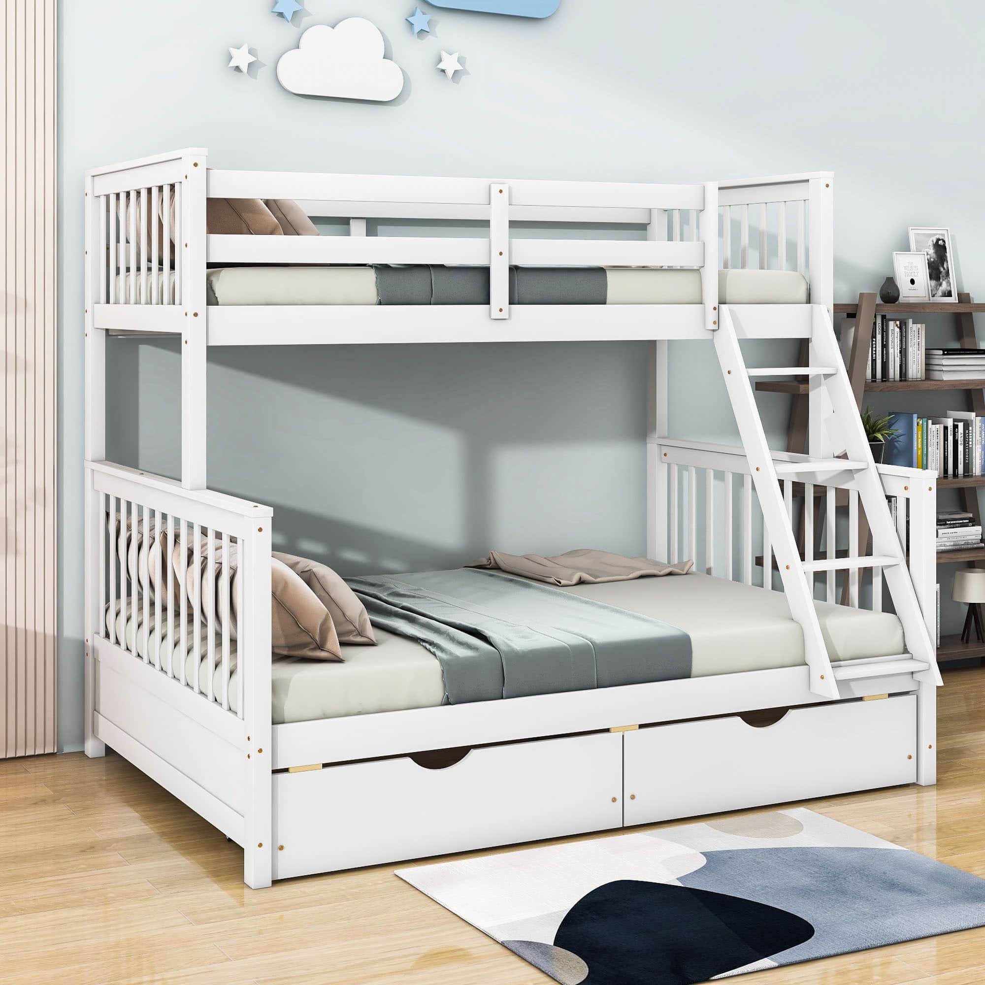 Twin over Full Convertible Bunk Bed for Kids, Adults with Storage - [Drawers]