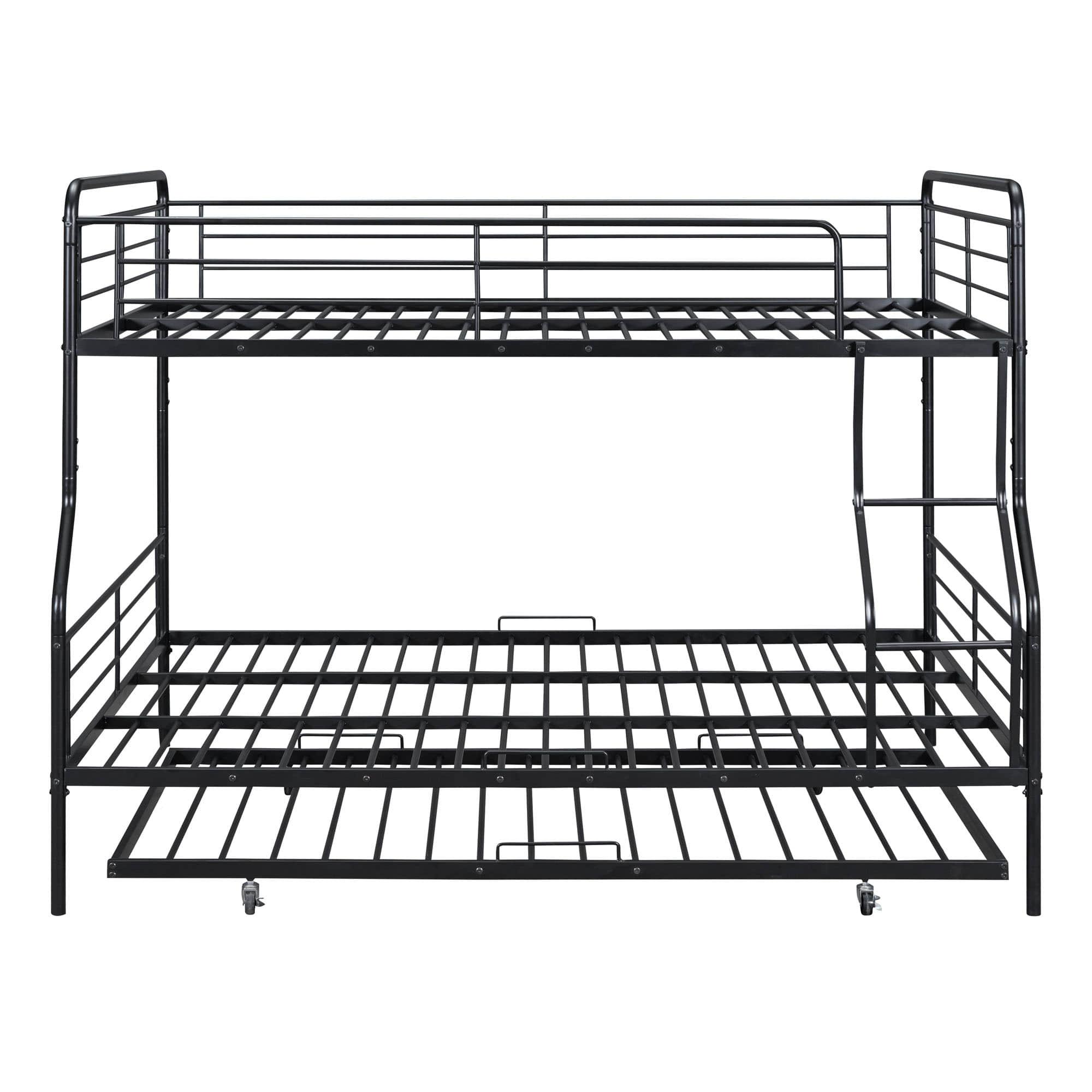 Convertible Full XL Over Queen Metal Bunk Beds with Trundle