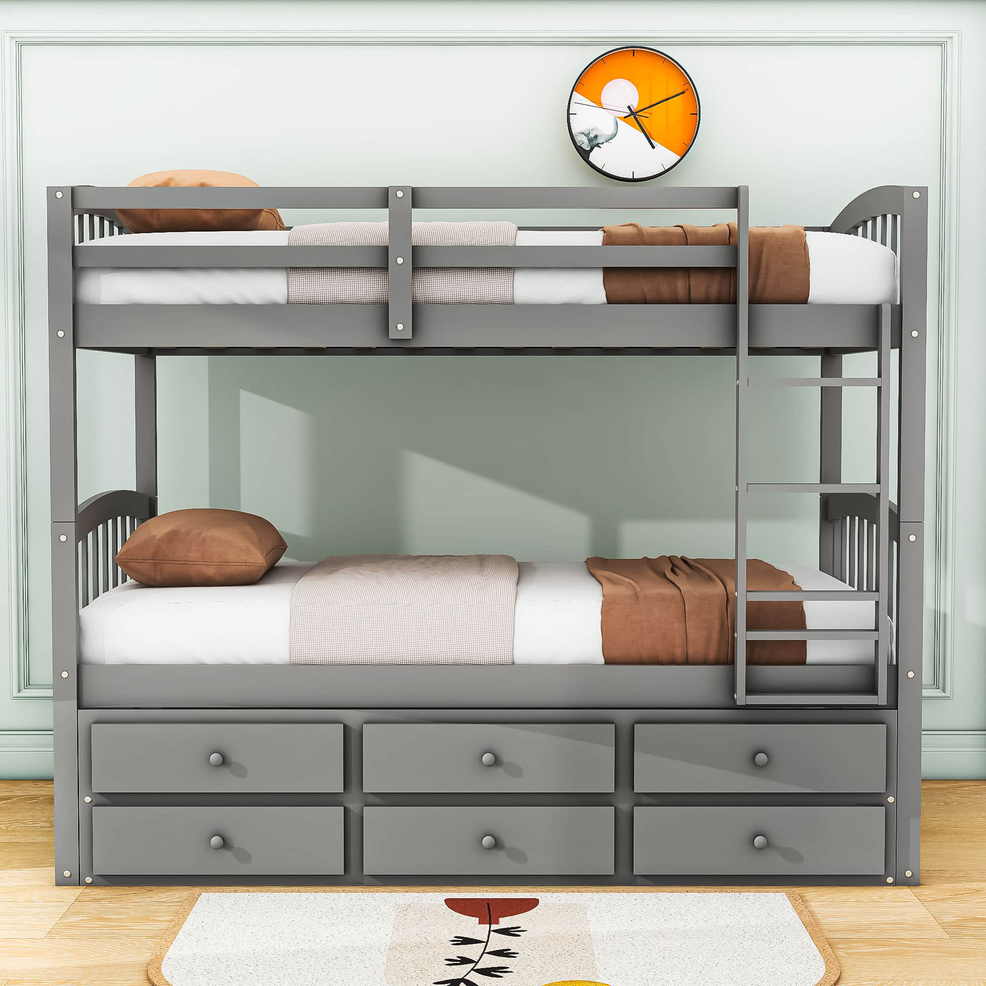 Convertible Twin Over Twin Bunk Beds for Kids Adults with Trundle and Storage - [Wood, Drawers]