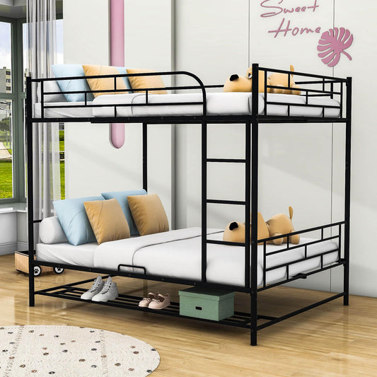 Metal Full Over Full Convertible Bunk Beds for Adults with Storage Shelves