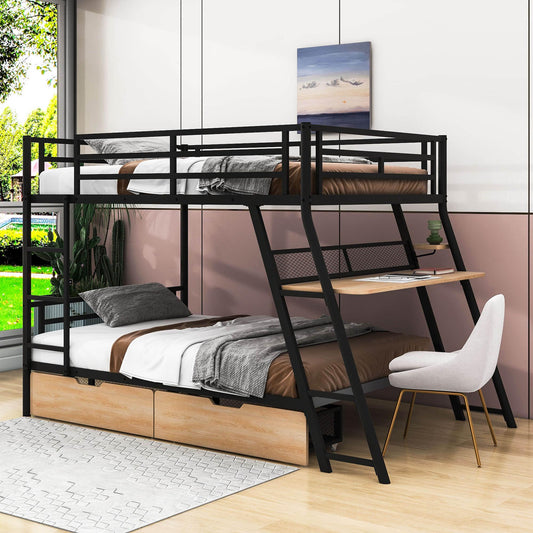 Metal Full Size Bunk Beds with Desk and Storage for Adults, Teens