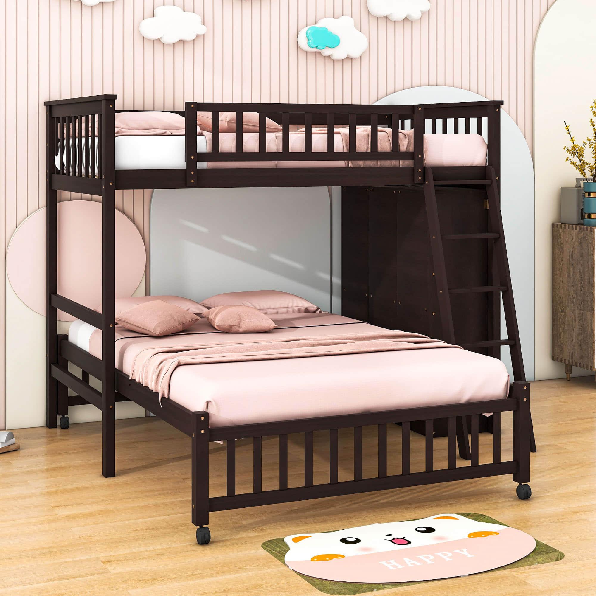 Wooden L-Shaped Twin Over Full Adult Bunk Beds with Storage - [Drawers]