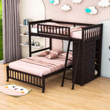 Wooden L-Shaped Twin Over Full Adult Bunk Beds with Storage - [Drawers]