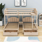 Upholstered Full Over Twin & Twin Triple Bunk Bed with Storage - [Drawers, L-Shaped]