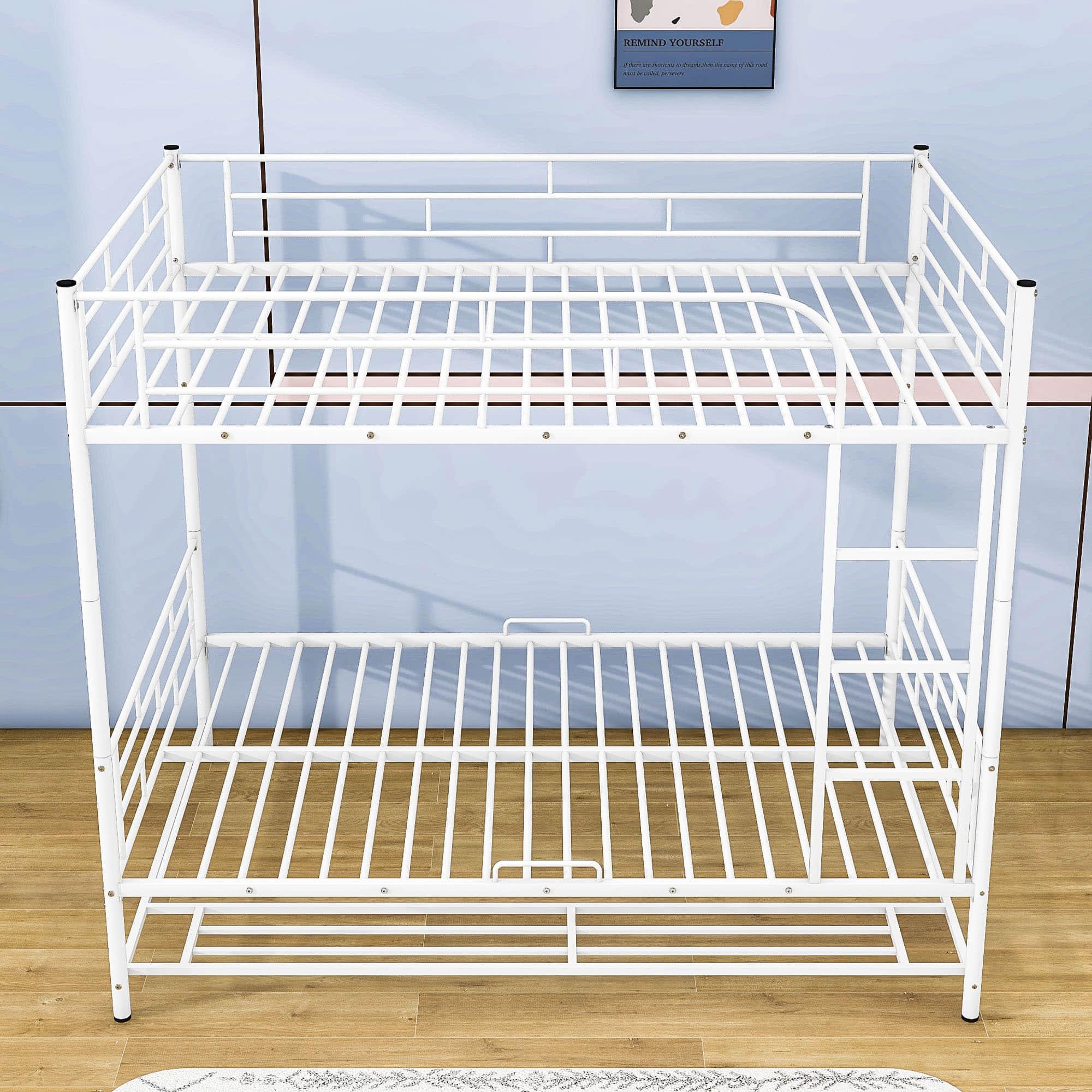 Metal Full Over Full Convertible Bunk Beds for Adults with Storage Shelves