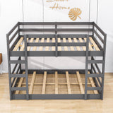 Modern Low Full Over Full Bunk Beds for Kids Toddler with 2 Ladders - Wooden