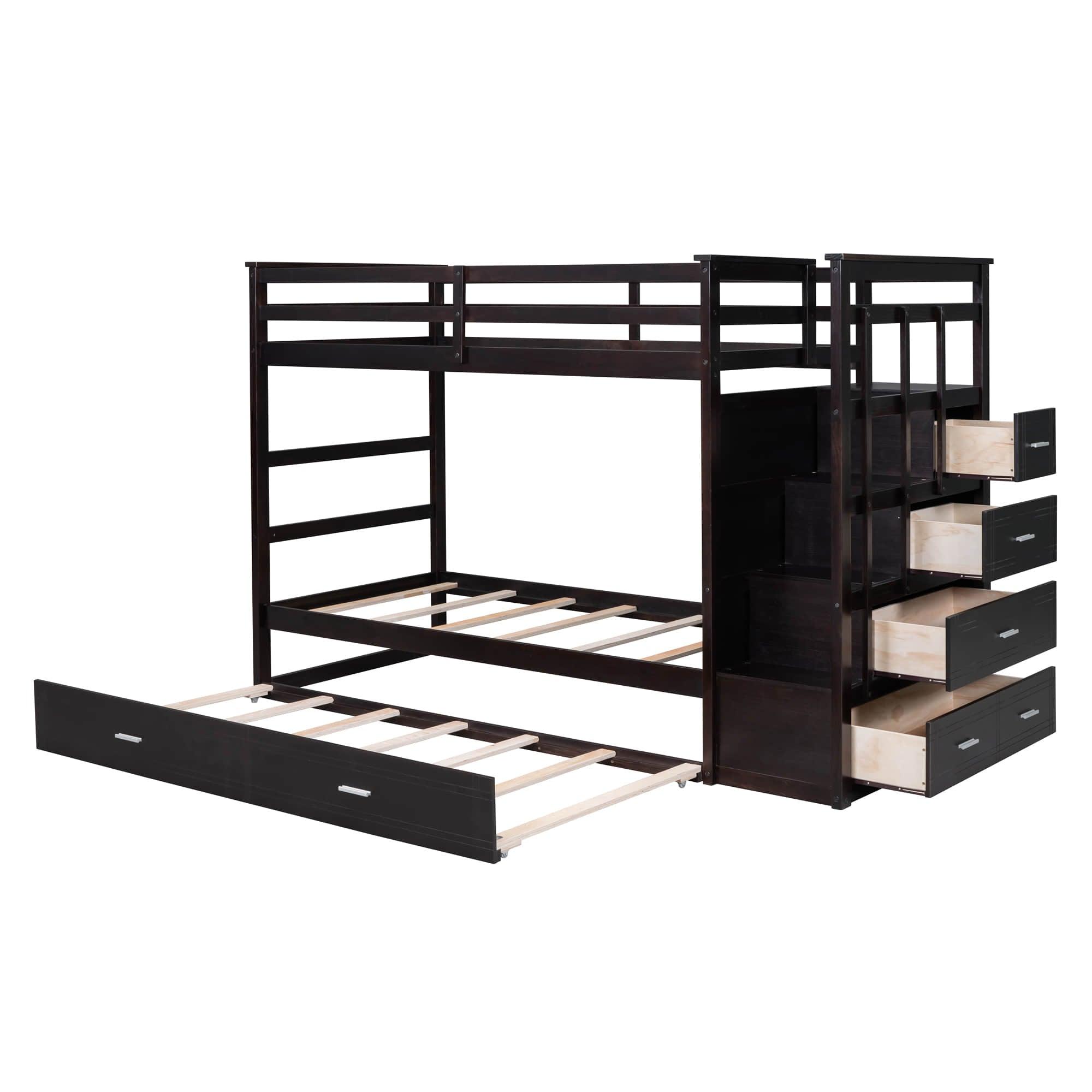 Twin Over Twin Bunk Beds with Stairs, Storage and Trundle - [Wooden, Drawers]