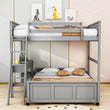 L-Shaped Full Over Full Bunk Beds with Desk and Storage Drawers Wooden