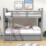 Convertible Twin Over Twin Wooden Bunk Beds with Storage Drawers